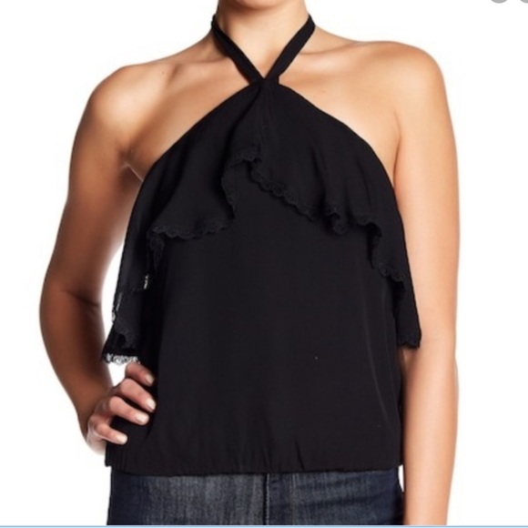 alice + olivia Monet Ruffled Halter Top in Black or White - Picture 2 of 10